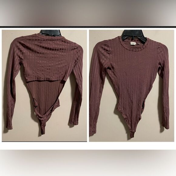 Aritzia Wilfred Mauve Maincy Open Back Backless Long Sleeve Bodysuit Size XS - Picture 1 of 6